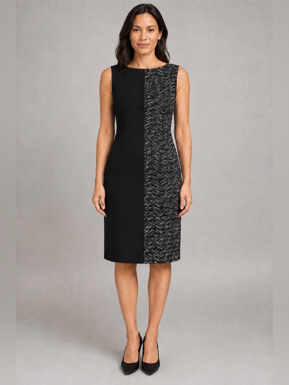 Lafayette 148 Black Ivory Colorblock Sleeveless Sheath Dress Size 8